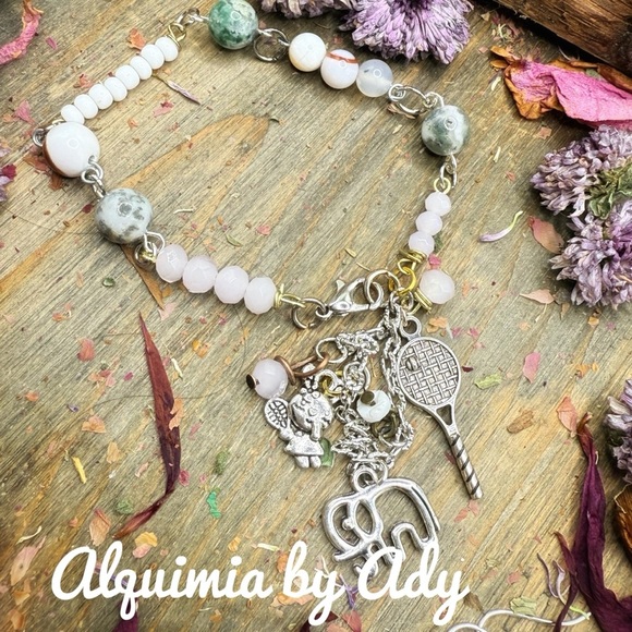 Charms and white agate gemstones bohemian bracelet